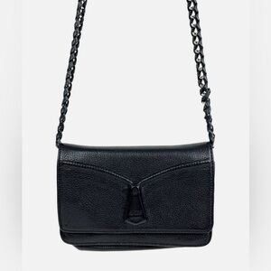 Aimee Kestenberg Leather Crossbody Purse Black Leather Braided Over Chain Strap